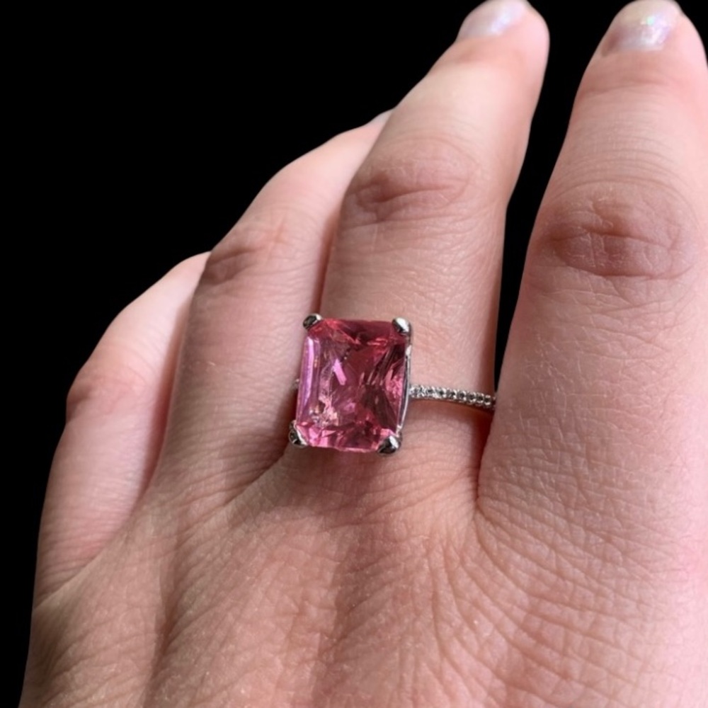 STERLING SILVER PINK & WHITE RADIANT RING - Picture 4 of 8